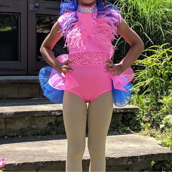 Weissman pink and blue dance costume with rhinestones, sequins and feathers SC. - Picture 2 of 4